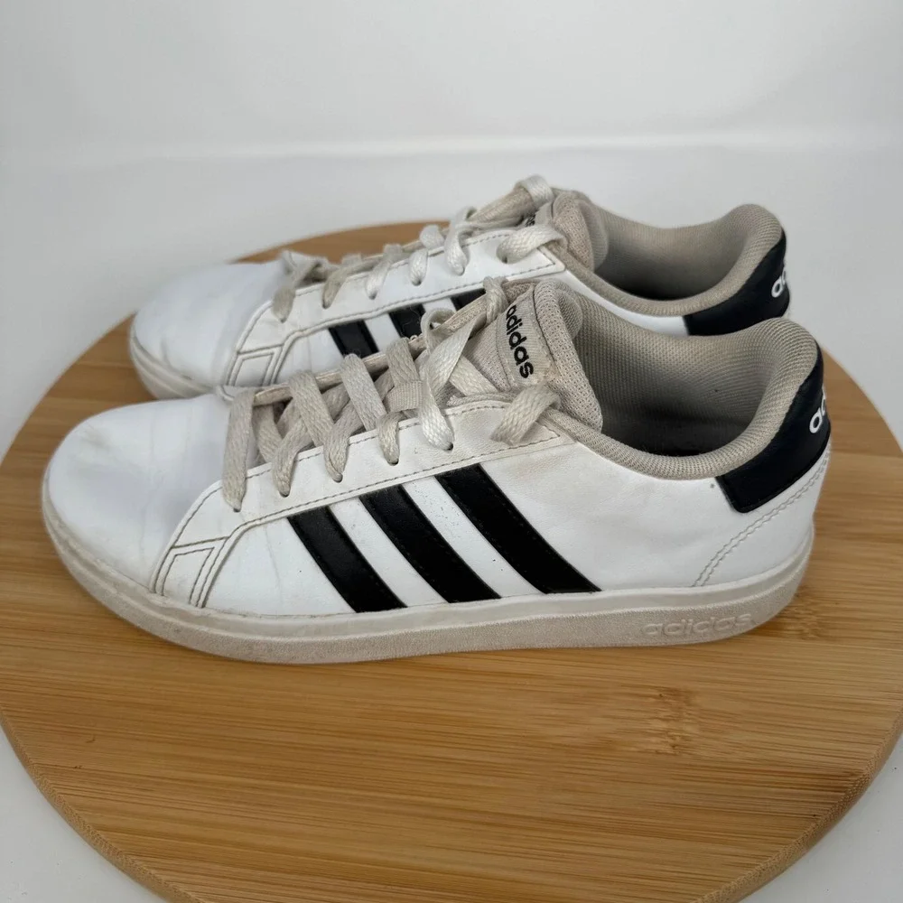 Adidas Grand Court Shoes White‎ Black Stripes Lace Up Sneakers US 4 UK 3.5